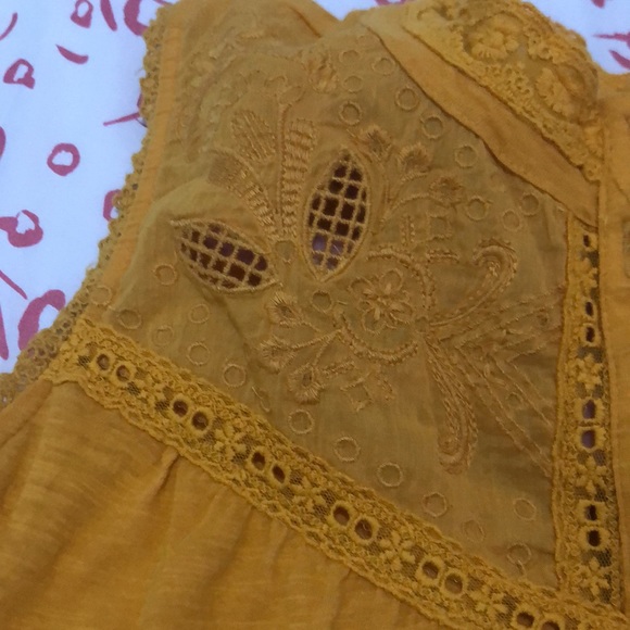 Lucky Brand Mustard Yellow Bohemian Embroidered Blouse Womens Size S/P - Picture 5 of 12